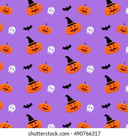 Halloween pattern. Pumpkins skull holiday background. Vector illustration.
