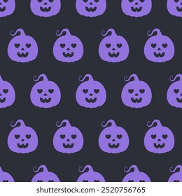 halloween pattern with purple pumpkins on black, spooky seamless repeat background, wallpaper