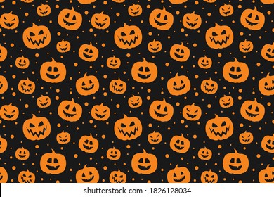 Halloween pattern with scary pumpkins. Vector