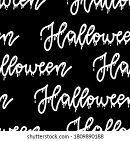 HALLOWEEN pattern seamless only with lettering text. Simple black and white silhouette illustration
