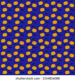 Halloween Pattern Seamless with Pumpkin and Bat. Suitable to Use as Pattern for Fabric Printing or Background Design