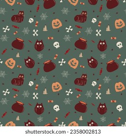 Halloween pattern in seamless style. Vector illustration.