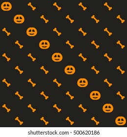 Halloween pattern. Seamless vector background with bones and pumpkins