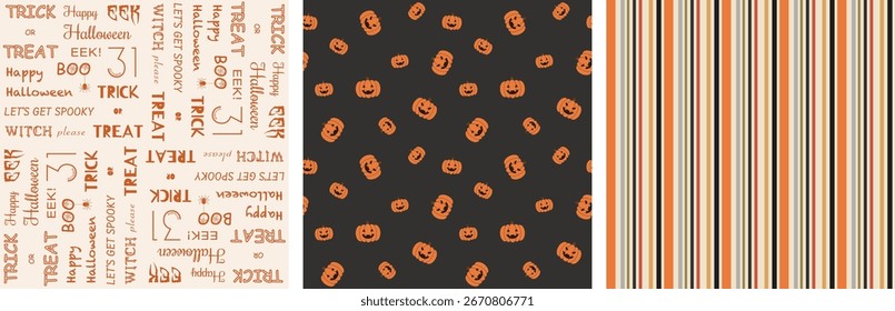 Conjunto de patrón de Halloween. Otoño sin patrón para el fondo, tela, papel de embalaje, textil, Fondo de pantalla. Ilustración vectorial de estilo retro simple.
