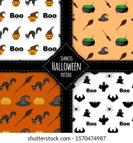 Halloween pattern set. Cartoon style. Vector illustration