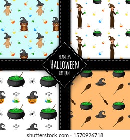 Halloween pattern set. Cartoon style. Vector illustration