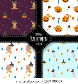 Halloween pattern set. Cartoon style. Vector illustration