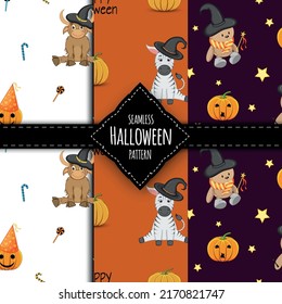 Halloween pattern set. Cartoon style. Vector illustration