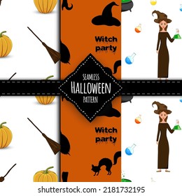 Halloween pattern set. Cartoon style. Vector illustration.