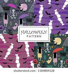 Halloween pattern set collections with colorful drawing