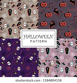 Halloween pattern set collections with memphis style