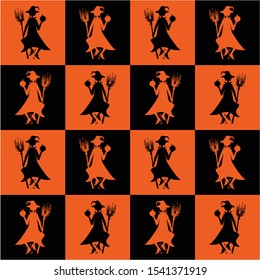 Halloween pattern with silhouettes of witches