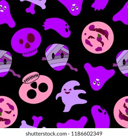 halloween pattern with skull head childish style