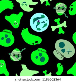 halloween pattern with skull head childish style