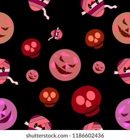 halloween pattern with skull head childish style