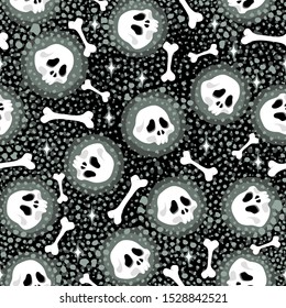 Halloween pattern with skulls and bones. Halloween vector background.