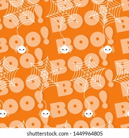Halloween pattern. Spider and web. Cartoon boo word style. Vector illustration. Wrapping papper, print, cover, fabric