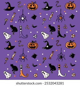 Halloween pattern spooky icons vectors