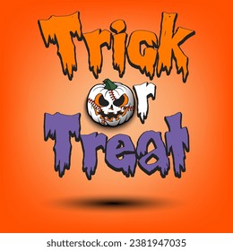 Halloween pattern. Trick or treat. Baseball ball in the form of a pumpkin. Pattern for banner, poster, greeting card, invitation. Vector illustration on an isolated background