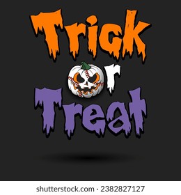 Halloween pattern. Trick or treat. Baseball ball in the form of a pumpkin. Pattern for banner, poster, greeting card, invitation. Vector illustration on an isolated background