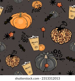 Halloween pattern Trick or treat and guising illustration. Pattern pumpkin for Halloween design. Vector illustration as a blank for a designer, logo, icon, textiles