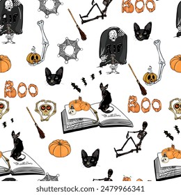 Halloween Muster Trick oder Leckerei und Leitbild Illustration. Muster Kürbis für Halloween-Design. Vektorillustration als Rohling für einen Designer, Logo, Icon, Textilien