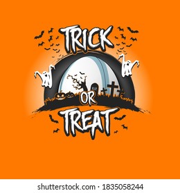 Halloween pattern. Trick or treat. Rugby template design. Rugby ball, pumpkins, spooky tree, crosses, coffin, ghost and bat. Pattern for banner, poster, party invitation. Vector illustration