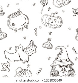 Halloween pattern. Vector in black and white.