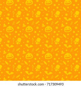Halloween pattern vector design for background, wrapping paper, greeting card. Pumpkins and sculls objects illustration.