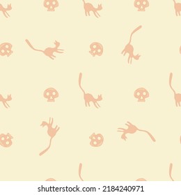 Halloween pattern. Vector illustration of cats and skulls for printing on textiles, a blank for a designer, a poster