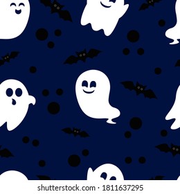 Halloween Pattern. Vector seamless pattern with ghosts and bats.