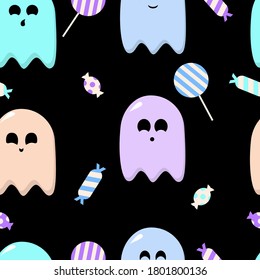 Halloween Pattern. Vector seamless pattern with sweets, ghosts.