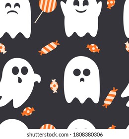 Halloween Pattern. Vector seamless pattern with sweets, ghosts.