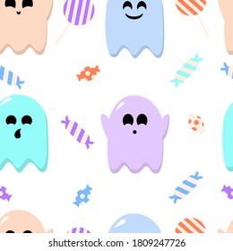 Halloween Pattern. Vector seamless pattern with sweets, ghosts.