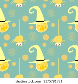 Halloween pattern vector with trendy memphis geometric seamless pattern. Hipster colorful background popular for fashion and textile print with monster cute creature vector illustration.