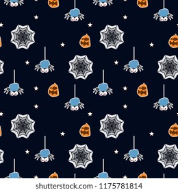 Halloween pattern vector with trendy memphis geometric seamless pattern. Hipster colorful background popular for fashion and textile print with monster cute creature vector illustration.