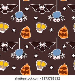 Halloween pattern vector with trendy memphis geometric seamless pattern. Hipster colorful background popular for fashion and textile print with monster cute creature vector illustration.