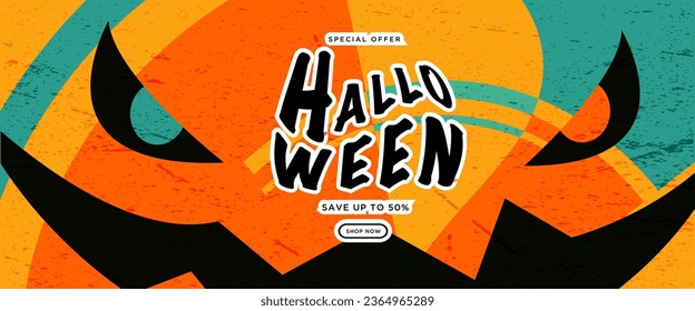 Halloween. Pattern Vintage Style of Happy Halloween for Party, Festival, Email, Social Media. Autumn Background Optical Stripes or Party, Festival, Email, Social Media. Discount Offer 50%.