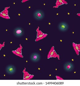Halloween pattern witch hat, great design for any purposes. Halloween seamless pattern. Vector illustration isolated. Horror background. Horror night halloween party. Vector paper illustration.