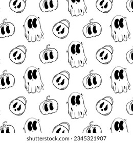 Halloween pattern without backround b-w old cartoon style