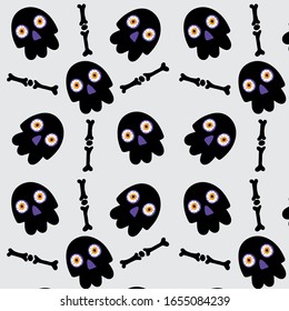 
Halloween pattern for wrapping gifts, textiles, with skulls and bones.