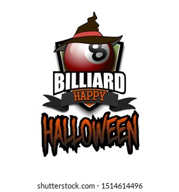 Halloween pattern.Billiard logo template design. Billiard ball with witch hat. Pattern for banner, poster, greeting card, party invitation. Vector illustration
