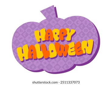 Halloween patterned pumpkins and retro pop typography. Vector illustration. White background.
