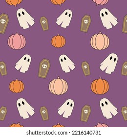 halloween pattern.Halloween wallpaper.Halloween backgroun.Ghost, pumpkin, coffin.