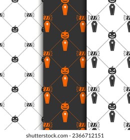 Halloween patterns collection with halloween candy skull and witch hat