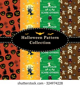 Halloween Patterns collection. Set of seamless patterns for fabric, wrapping paper,etc. Print colors used. Patterns can be found in swatches.