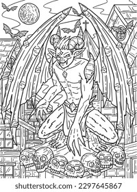 Halloween Perching Gargoyle Adults Coloring Page