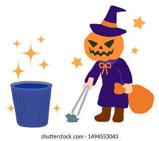Halloween, a person who picks up trash while playing cosplay