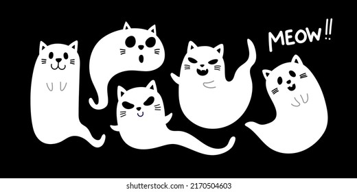 Halloween pet cartoon character. Cute cat and kitten ghost monster. - Vector