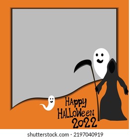 halloween photo frame orange black grim reaper illustration picture border memo drawing halloween theme ghost gream reaper halloween 2022